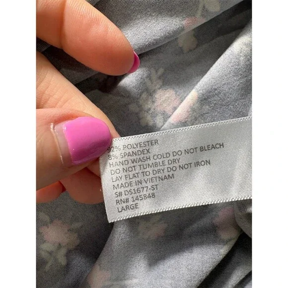 French Gray Dress Womens Size L Black Floral Fit & Flare  Sleeveless Festival - Picture 8 of 8